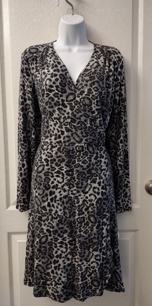 SPENSE Sexy Woman Animal Print Dress. Overlapping Hem. Long Sleeve Size L - Picture 2 of 8